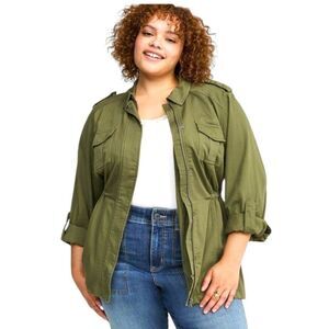 TORRID NEW FOUR LEAF CLOVER GREEN Twill Utility Jacket Size 3X